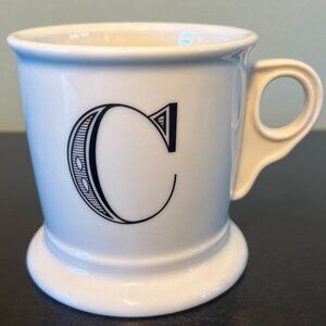 Anthropologie Letter "C” Initial Monogram Shaving Style Ceramic Mug Cup